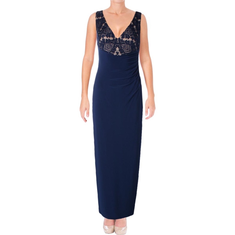 NWT Ralph Lauren Blue Lace High Slit Formal Gown Size 2